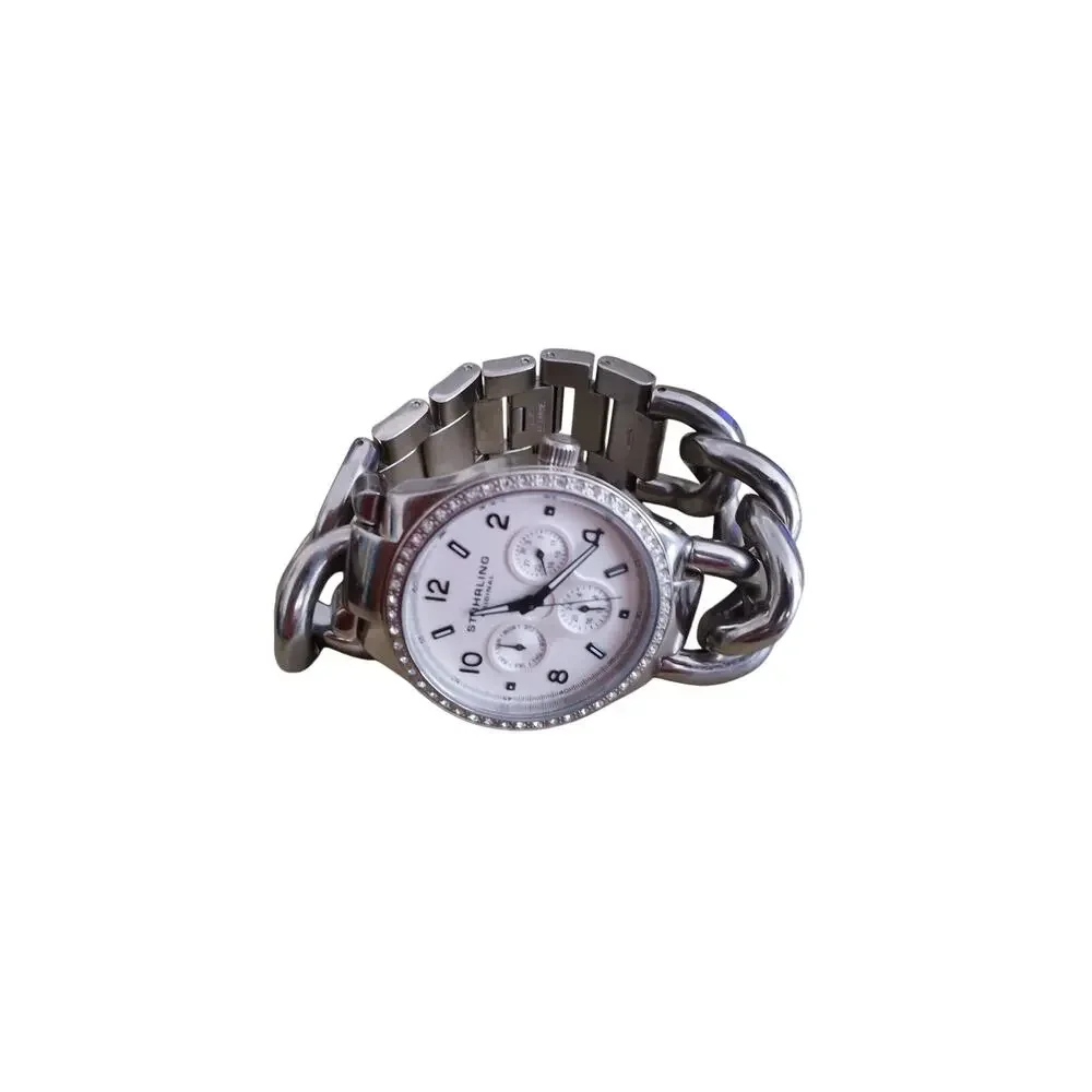 Stuhrling Lady Renoir Womens OS Silver Crystal Curb Link‎ Chain Watch 596.121L2